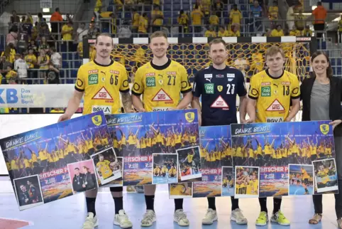 Sie verlassen die Rhein-Neckar Löwen: Lukas Nilsson, Kristjan Horzen, Albin Lagergren und Benjamin Helander (von links) mit Gesc