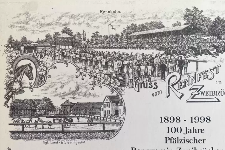 Zur 100-Jahrfeier im Jahr 1998 gab der Pfälzische Rennverein diese Postkarte mit historischen Motiven heraus. 