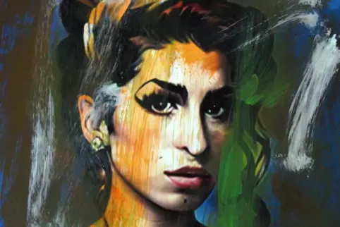 Amy Winehouse (1983-2011), übermalte Fotografie des Pirmasenser Malers August Eberle. 