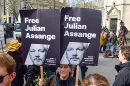 Unterstützer protestieren vor dem High Court in London für die Freilassung von Julian Assange.