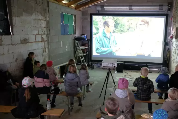 Kino in ungewöhnlicher Atmosphäre: „Mein Freund Knerten“ in Pits Kuhstall vor 22 Kindern.