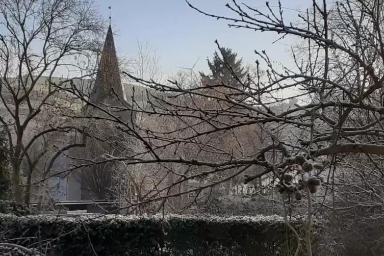 Frostig-schön: die protestantische Kirche in Alsenz hat Stephanie Hübner von ihrem Grundstück aus durch die Bäume fotografiert.