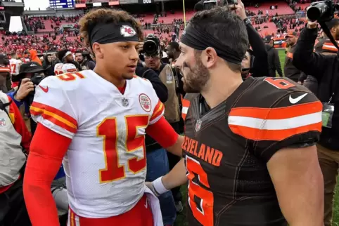 College-Boys unter sichPatrick Mahomes (links) und Baker Mayfield kennen sich schon lange. Sie haben das College-Spiel schlechth