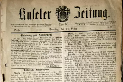 Im Haus seiner Mutter entdeckten Claudia und Steffen Krauß eine 144 Jahre alte Seite der Kuseler Zeitung. 