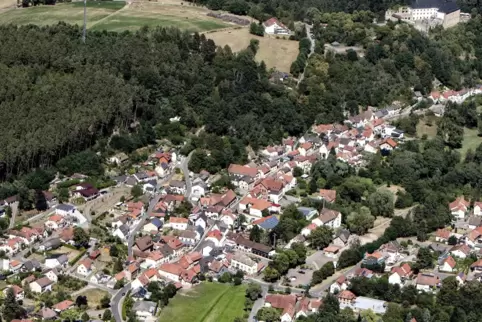 Das Burgdorf Altleiningen heute aus der Vogelperspektive.