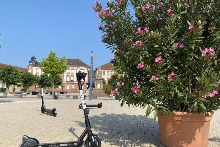 Am Paradeplatz stehen mehrere E-Scooter. 