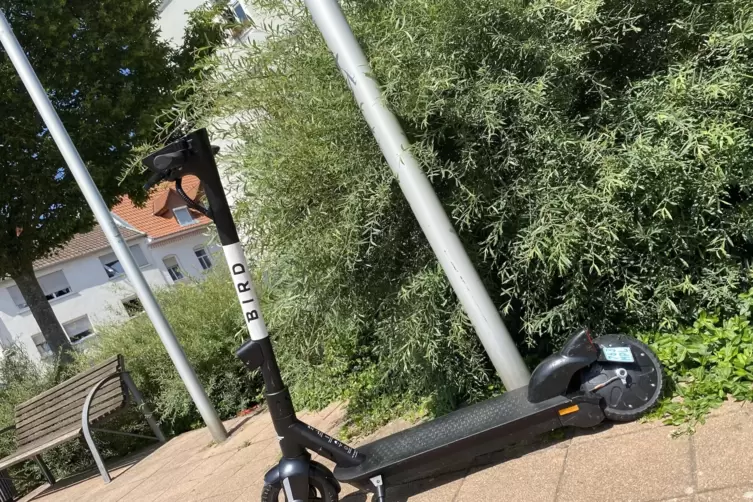 Wohl seit Dienstagabend defekt: Der Elektro-Tretroller der Firma Bird am Nardini-Platz. 