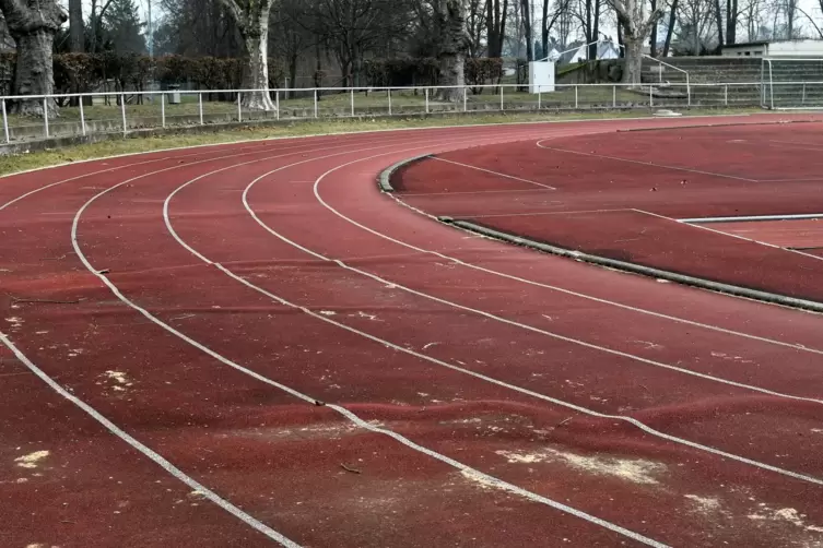 Die Kurven sind von den Wurzelschäden besonders betroffen, aber auch Feuchtigkeit macht der Laufbahn im Ostparkstadion zu schaff