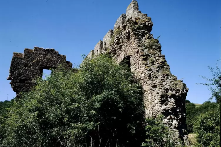 Wahrzeichen von Niedermoschel ist die Ruine Lewenstein.