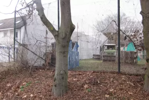 Blick aufs Paintballfeld und die nahen Wohnhäuser.