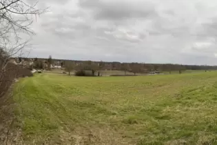 Das Gelände des künftigen Baugebietes Südhang. Die Hecken entlang des Hohlweges sind links zu sehen.