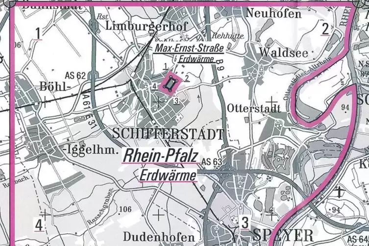 Speyer und Umland: der Geothermie-Aufsuchbereich. 