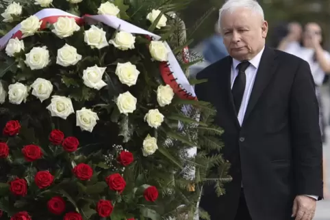 Jaroslaw Kaczynski, Vorsitzender der polnischen Regierungspartei PiS, bei der nationalen Gedenkfeiern zum Jahrestag des Zweiten 