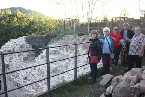 Der Gemeinderat Busenberg informierte sich bei einer Baubesichtigung über die Arbeiten am Drachenfels. Die Sanierung der Mauerkr