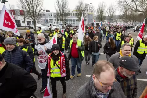 Mehrere Hundert Meter lang war der Demonstrationszug, der sich um 10 Uhr vom Messeplatz auf den Weg zum Rathaus machte. 