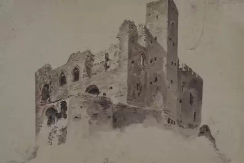 Hambacher Schloss vor 200 Jahren: Im Mai 1821 zeichnete Reinermann auch die Ruine der Kästenburg.