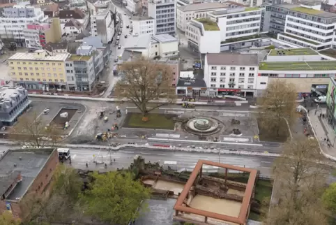 Aus der Vogelperspektive ist inzwischen der Baufortschritt in der Stadtmitte schon zu erkennen. 