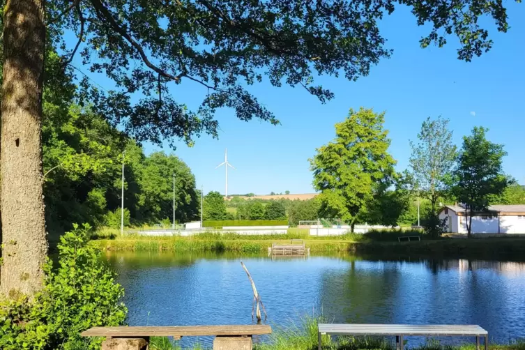 „Uns zieht es bei heißen Temperaturen immer an unseren kleinen Weiher in Hüffler“, schreibt Sabine Kurz. „Liegt sehr idyllisch u