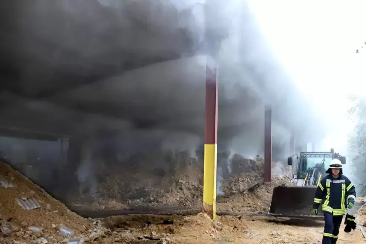 Das Feuer in einer Lagerhalle für Holzbriketts sorgte für schwarze Rauchschwaden.