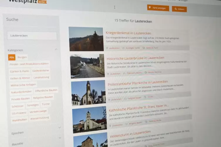 Die gesammelten Ideen sollen im Westpfalz-Wiki erfasst werden. Unser Bild zeigt die Ergebnisse zum Suchbegriff Lauterecken. 