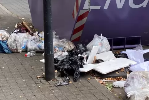 Müllablagerungen neben einem Container in der Fruchtmarktstraße – mitten in der Innenstadt. 