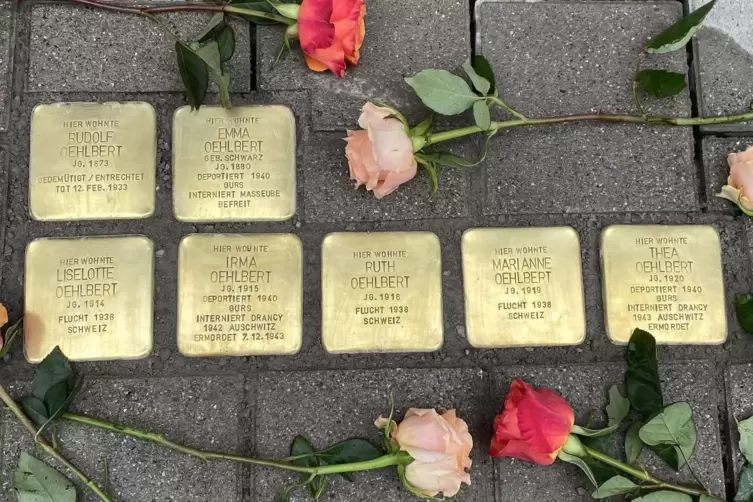 Sieben Stolpersteine erinnern nun in der Oggersheimer Straße an die Familie Oehlbert. 