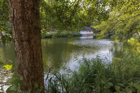 Blick aufs Kahnhaus am Kindsbacher Bärenlochweiher: Bei Temperaturen bis 25 Grad kann hier vielleicht selbst im Oktober noch geb