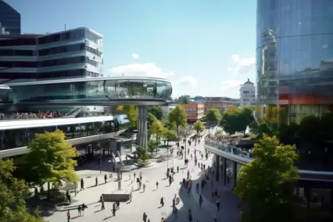 Futuristisch: Wie sich künstliche Intelligenz den Berliner Platz zum 200. Stadtjubiläum in 30 Jahren ausmalt. 