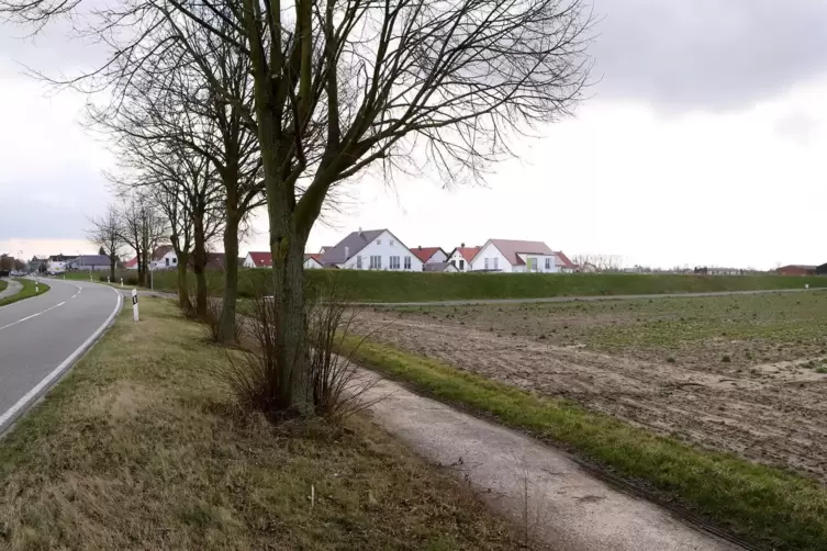 Ein Lärmschutzwall grenzt die Wohnhäuser in Nord-West von dem geplanten Gewerbegebiet ab.