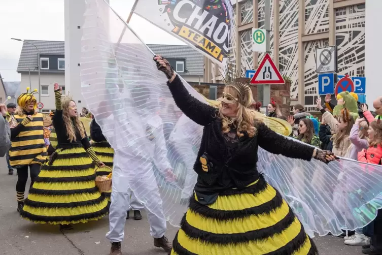 Ein Bienenvolk bei seinem Ausflug durch die Straßen Altwörths. 