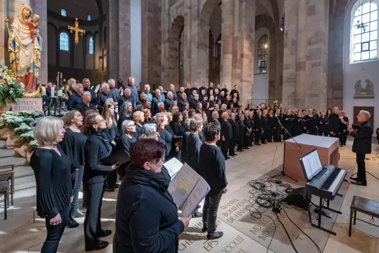 Rund 100 Sängerinnen und Sänger erfüllen den Dom mit ihrem Klang: eine Impression von „Baden schaut über den Rhein“.