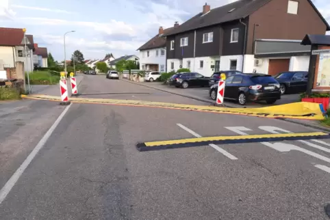 Wassersperre über der Schwegenheimer Straße: Die Kabelbrücke im Vordergrund reichte nicht aus, um den Verkehr zu bremsen.