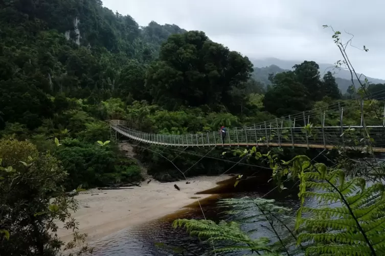 Hängebrücke über den Heaphy River in Neuseeland