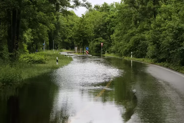 Vom Heilbach überflutet: Die Hagenbacherstraße in Wörth.