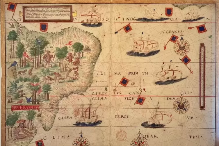 Die Portugiesen nahmen Brasilien offiziell im Jahr 1500 als Kolonie im Besitz. Diese Karte, die im Wadgasserhof gezeigt wird, st