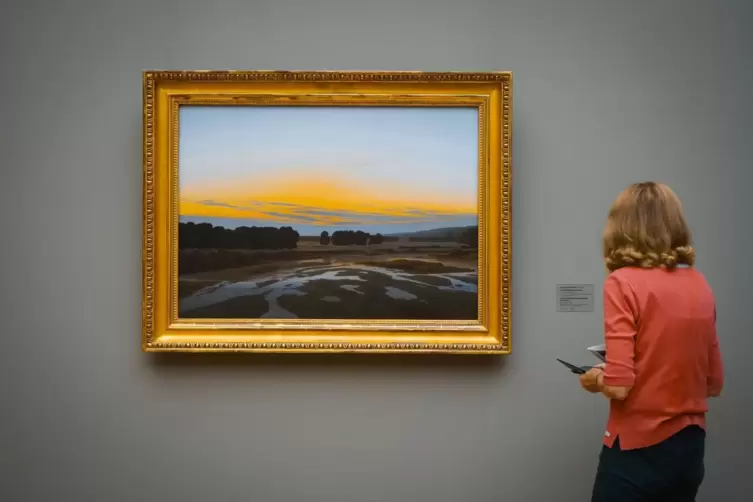 Betrachterin vor dem Gemälde «Das Große Gehege bei Dresden»
