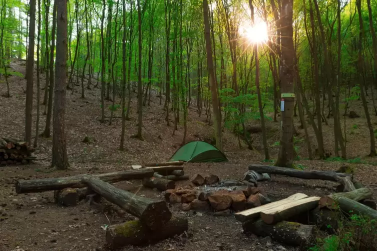 In der Pfalz: Trekkingplatz bei Imsbach. Im Pfälzerwald gibt es insgesamt 15 Trekkingplätze.