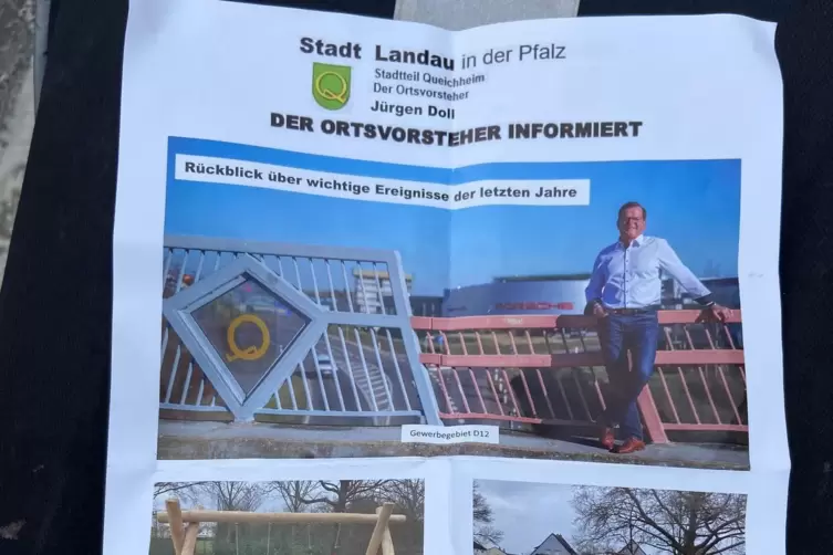 Ausschnitt des Flugblattes unter dem Stadtwappen Landaus. 