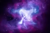 Der Krebsnebel, Überrest einer im Jahr 1054 beobachteten Supernova. Im Zentrum ist ein Pulsar. Der Nebel ist etwa 6200 Lichtjahr