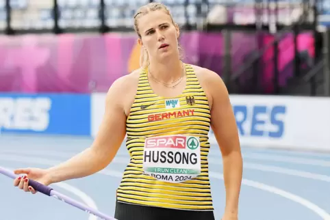 Christin Hussongs bester Wurf in der Qualifikation landete bei 58,21 Meter.