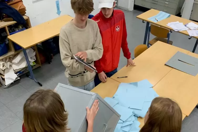 Auszählen: Schüler des Kaiserdom-Gymnasiums.