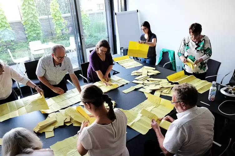 Viel Arbeit für die Wahlhelfer: Auszählung der Briefwahlzettel im ehemaligen City Outlet.