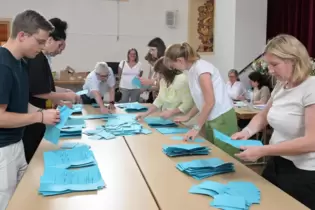 Auszählung in Otterstadt: Die Wahlhelfer sind im Remigiushaus aktiv.