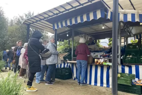 Bei der Premiere des Markts am 3. Mai bildete sich eine lange Schlange vor dem Obst- und Gemüsestand. 