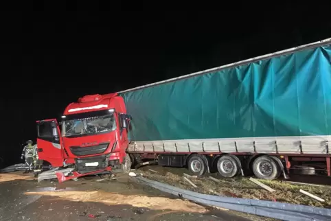 Der Sattelzug geriet ins Schleudern und durchbrach am Zubringer zur A62 die Leitplanken. 