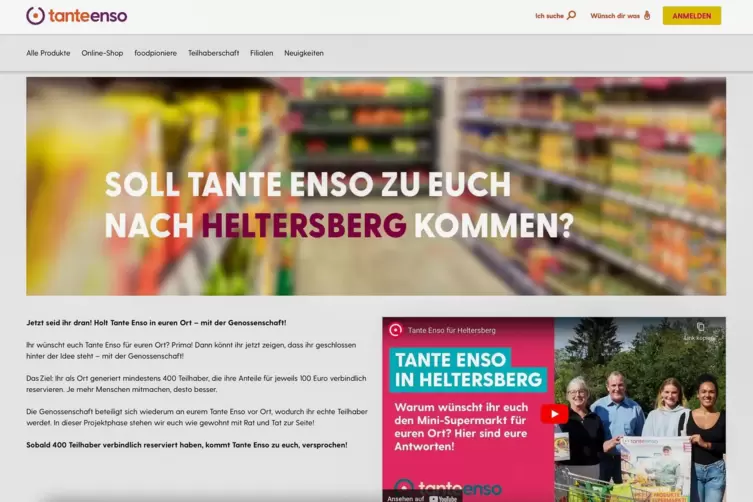 Auf der Seite tanteenso.de hat die Werbung für den Standort Heltersberg bereits bgeonnen. 