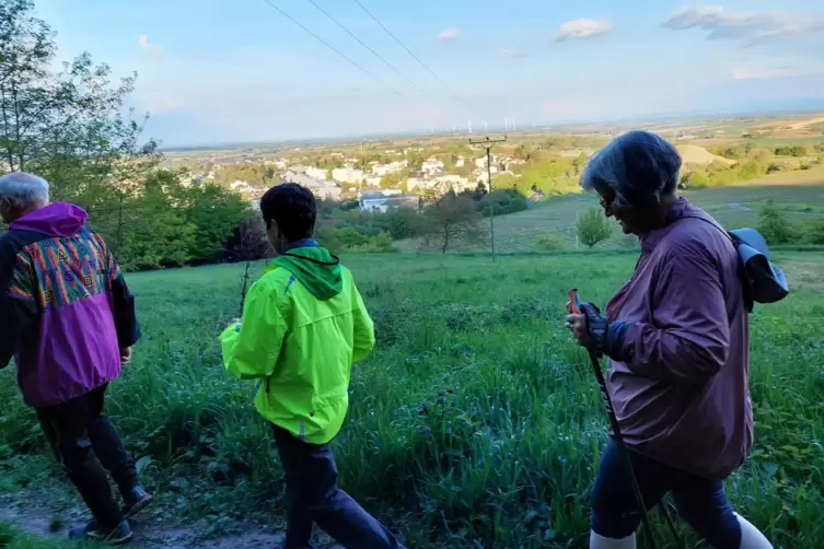 Mit Stöcken ist es Nordic Walking, ohne ist es Walking, sagt Gruppenleiter Reinhold König zum Foto, das er oberhalb des Böhämmer