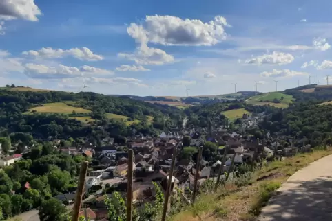 Der Blick vom Weinberg aus auf Obermoschel. 