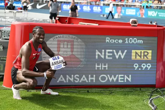 Welch ein grandioser Lauf: Owen Ansah nach seinem Rekord.