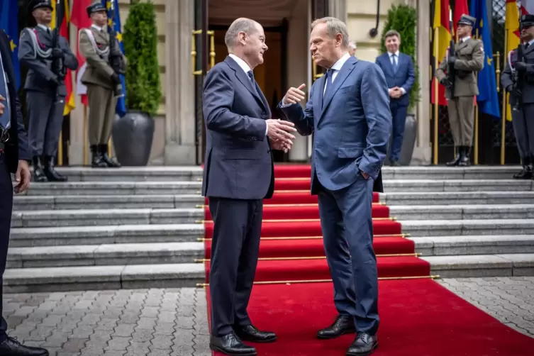 Gespräche in Warschau: Bundeskanzler Olaf Scholz und Polen Ministerpräsident Donald Tusk. 